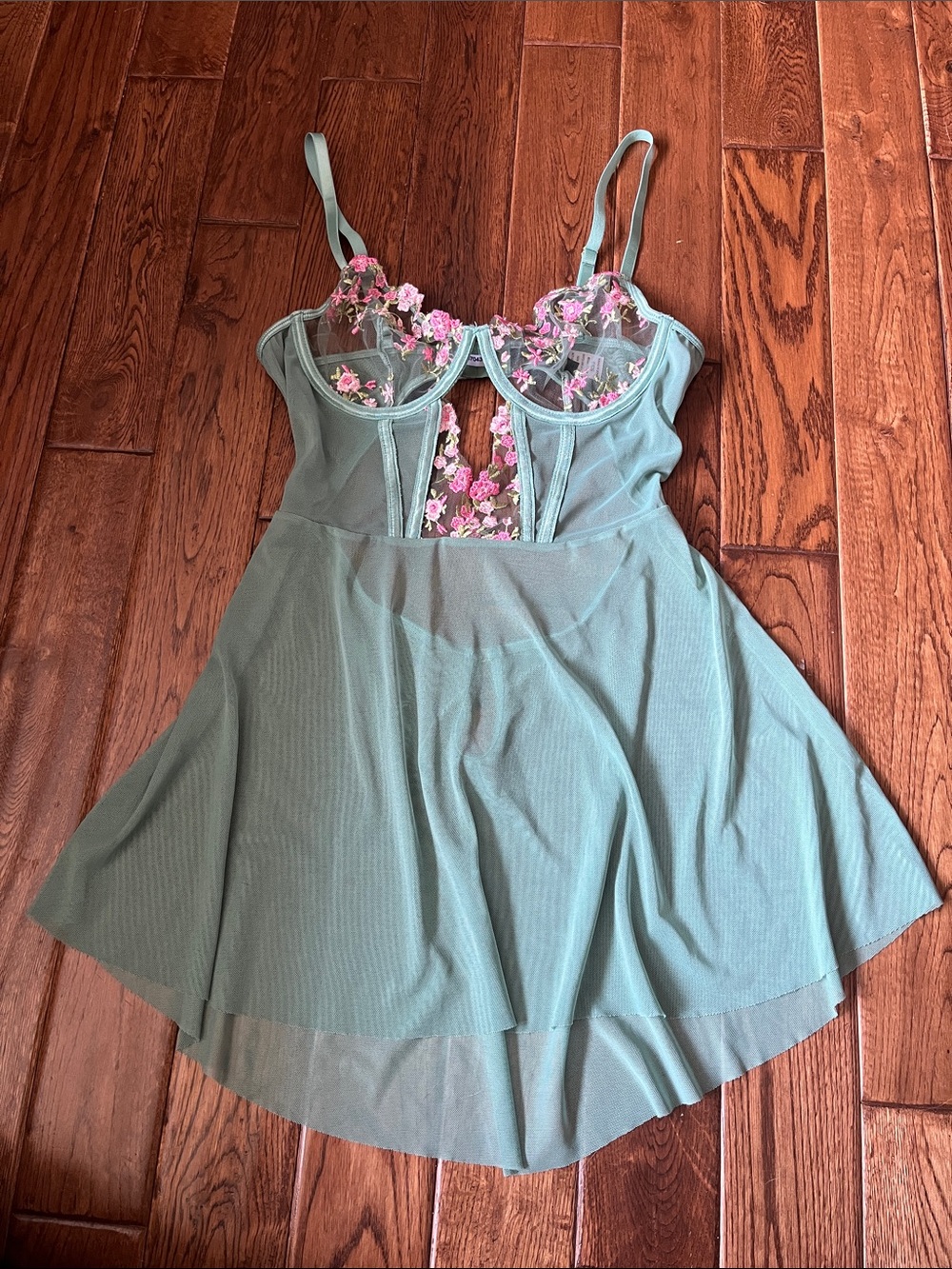 Aqua colour floral sheer babydoll camisole